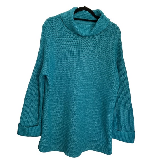 Pilcro and the Letterpress Ribbed Cowl Neck Tunic Knit Sweater Blue Sz Md - Picture 2 of 6